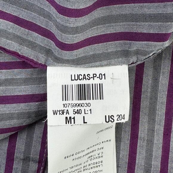 Hugo Boss Purple/Grey Striped Cotton Regular Fit Button Down Shirt Size Large - Picture 9 of 15